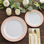10-Pack Plastic Round Dinner Plates 10" White with Blush Rose Gold Spiral Rim - Chic Disposable Party Plates