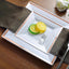 10-Pack Plastic Dinner Plates White Square with Rose Gold Trim - Lightweight Disposable Plates for Events 10"