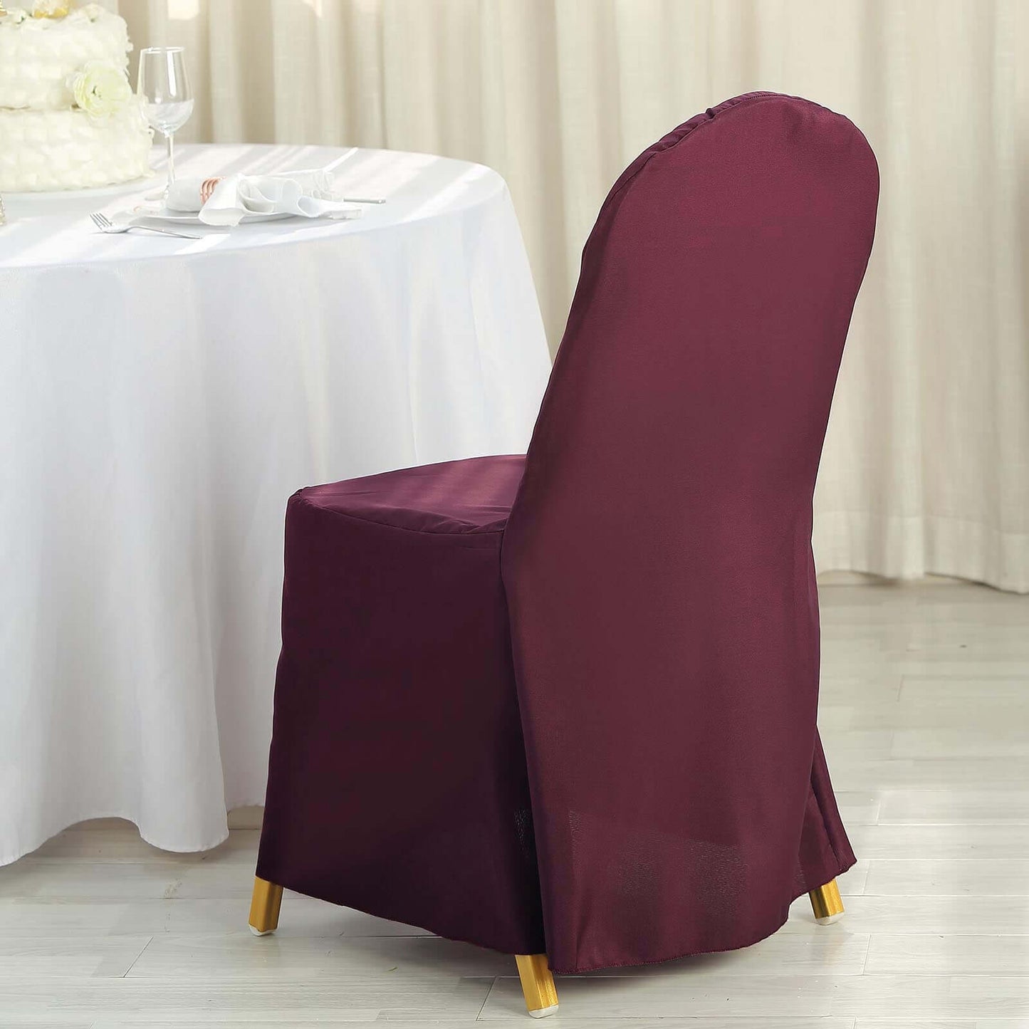 Polyester Slip On Banquet Chair Covers Burgundy - Stain-Resistant Reusable Durable Fabric