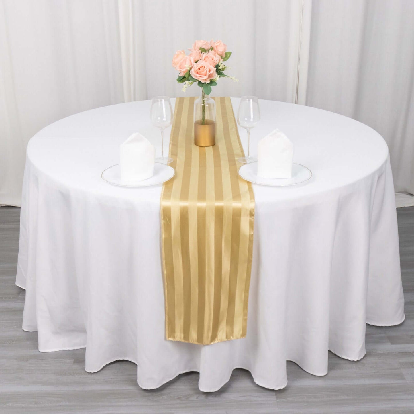 Satin 12"x108" Table Runner Champagne - Stripe Table Decor
