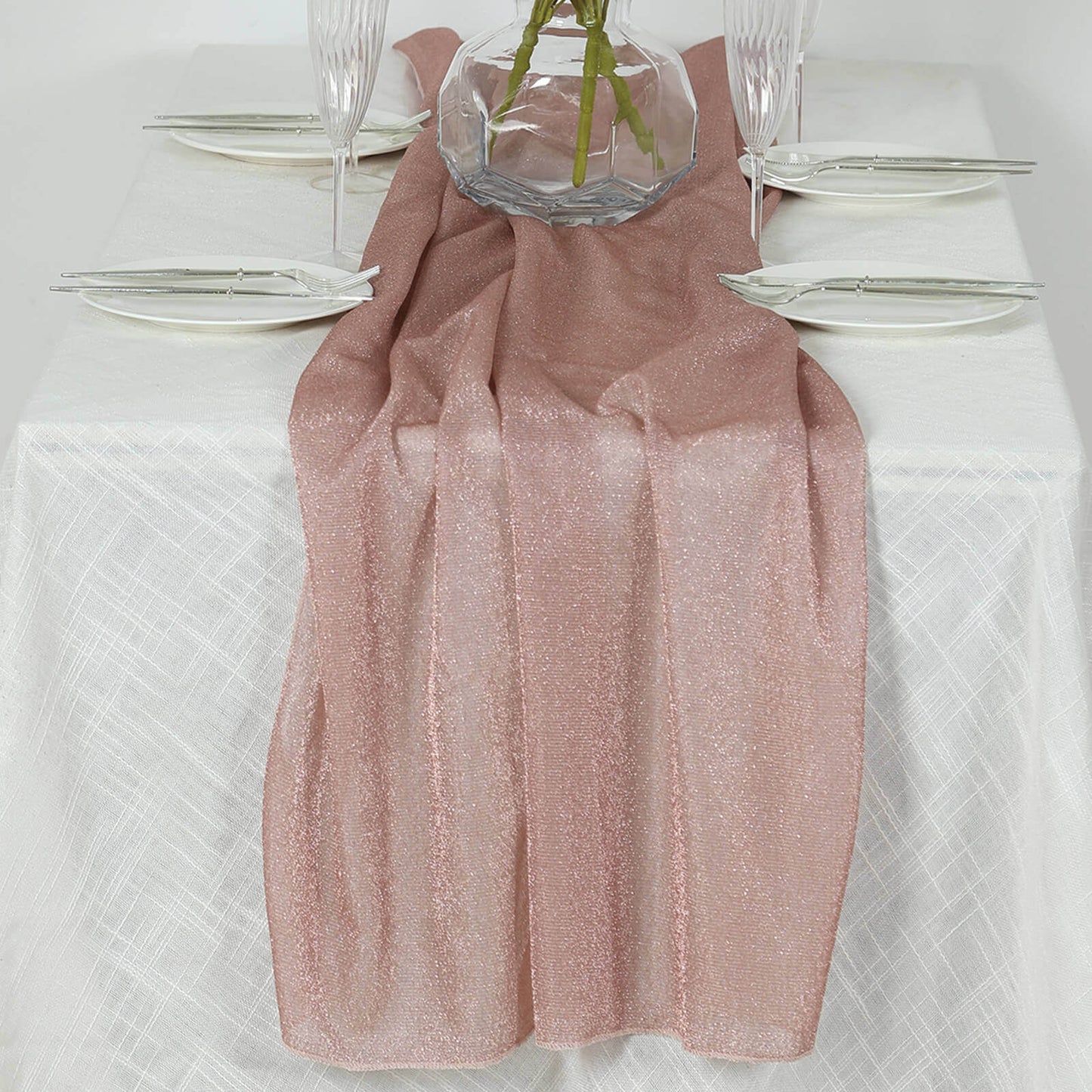 Glitter Gauze 27"x120" Table Runner Rose Gold - Sparkling Reusable Sheer Table Linen