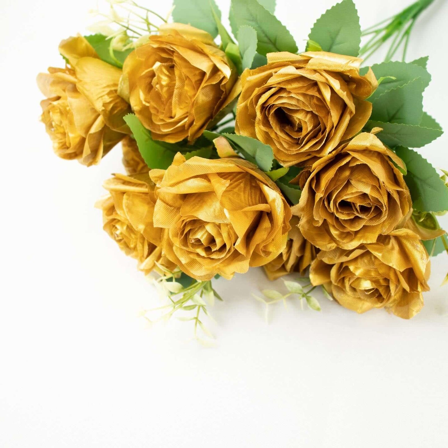 2 Bushes 18" Real Touch Gold Artificial Rose Flower Bouquet, Silk Long Stem Flower Arrangements