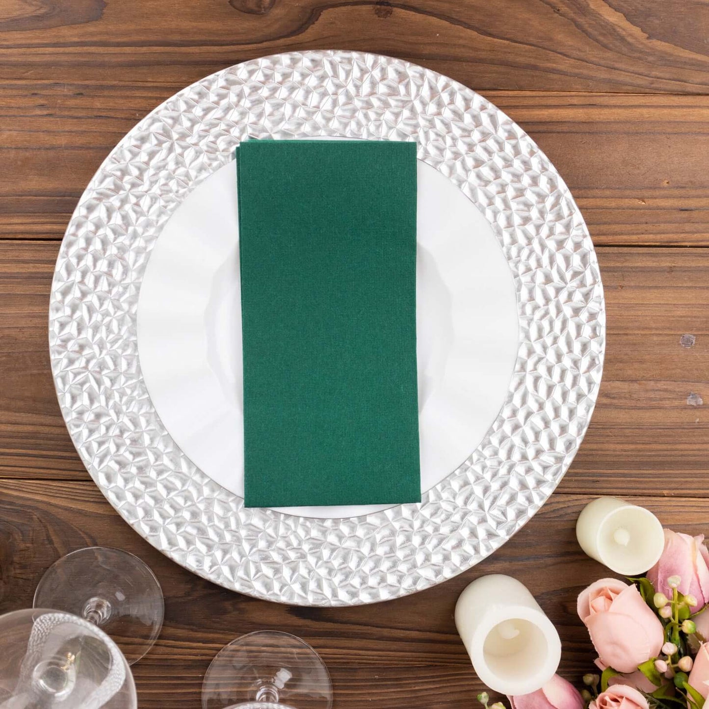 20 Pack Linen-Like Paper 8.5"x4" Napkins Hunter Emerald Green - Highly Absorbent & Disposable Airlaid Guest Towels