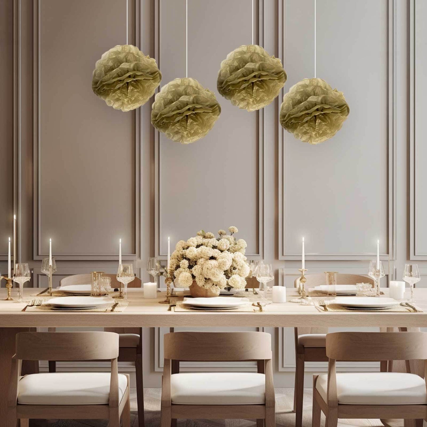 6 Pack 8" Gold Tissue Paper Pom Poms Flower Balls, Ceiling Wall Hanging Decorations