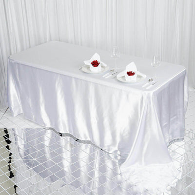 Satin Rectangular 90"x132" Tablecloth White - Seamless Stylish Table Cover for Weddings and Parties