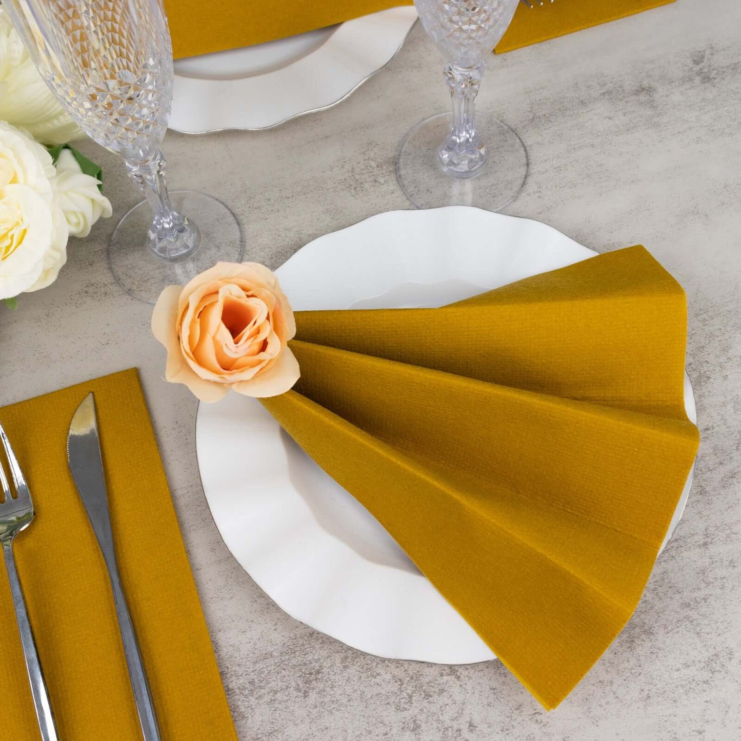 20 Pack Linen-Like Paper 8.5"x4" Napkins Gold - Highly Absorbent & Disposable Airlaid Guest Towels for Special Occasions