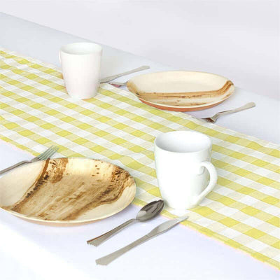 Polyester 14"x108" Table Runner Yellow/White - Gingham Plaid Design