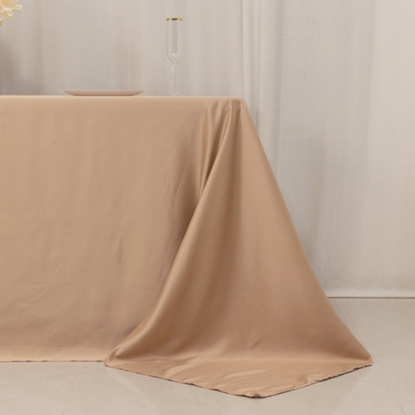 Lamour Satin 90"x132" Rectangle Tablecloth Nude - Soft & Silk-Like Seamless Table Cover