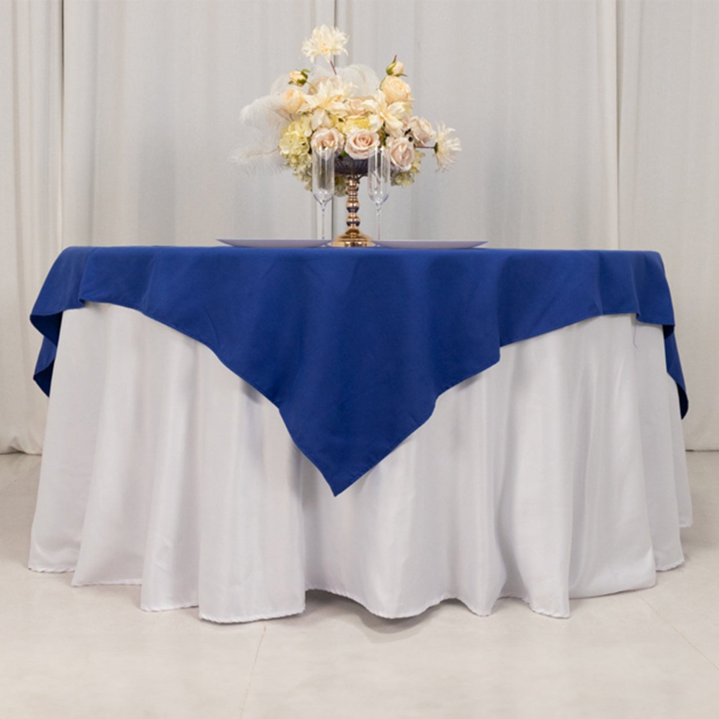Cotton Blend 70"x70" Table Overlay Square Tablecloth Royal Blue - Wrinkle-Resistant Fabric Table Topper