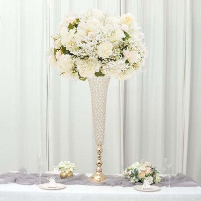 2-Pack Crystal Beaded Trumpet Vase Set Gold - Table Centerpiece for Grand Occasions 40"