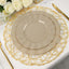 10-Pack Plastic 9" Round Dinner Plates in Taupe Ruffled Rim with Gold Edging - Sturdy Disposable Dinnerware