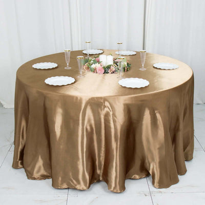 Satin 120" Round Tablecloth Taupe - Stylish Seamless Table Cover
