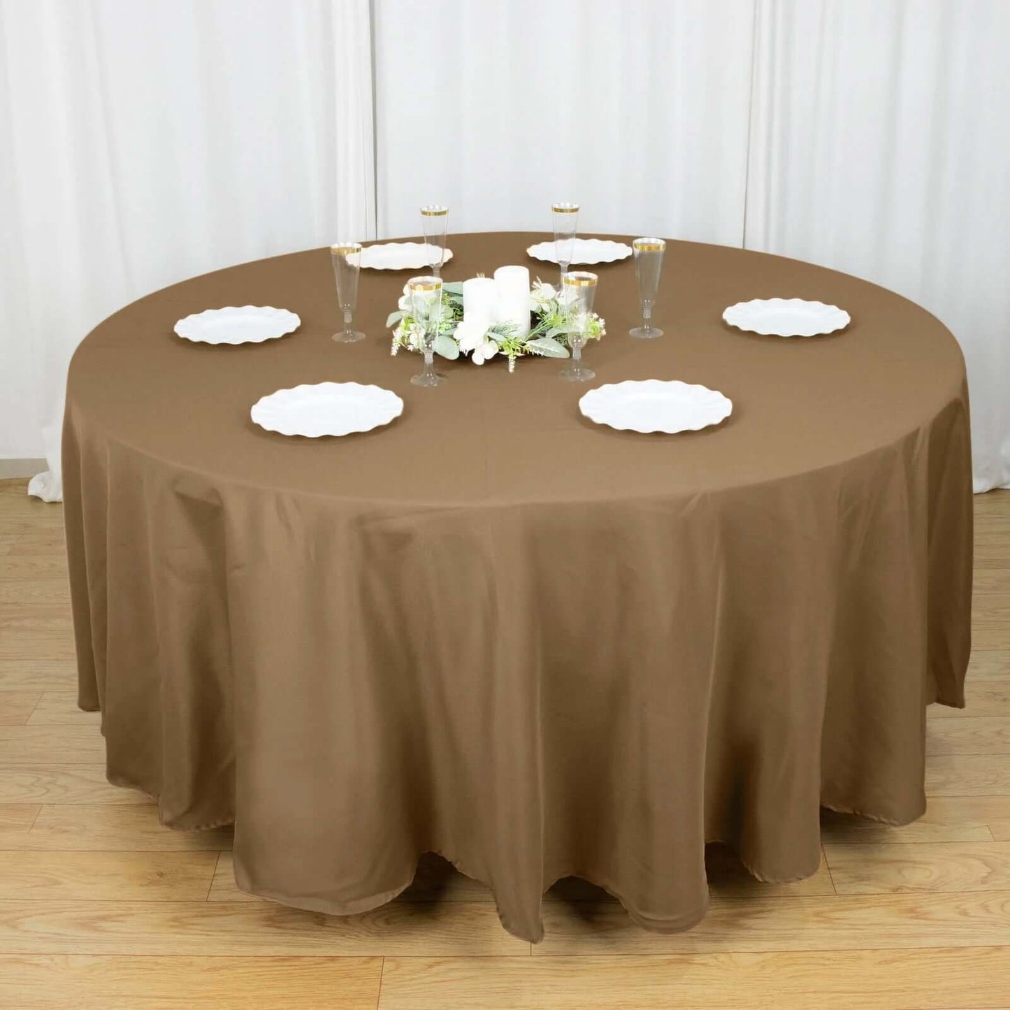 Polyester 108" Round Tablecloth Taupe - Wrinkle-Resistant Table Cover