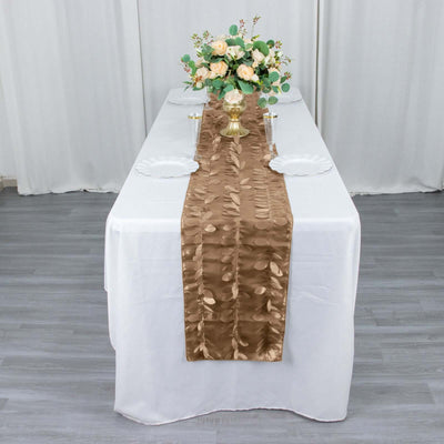 Taffeta Fabric 12"x108" Table Runner Taupe - 3D Leaf Petal Design