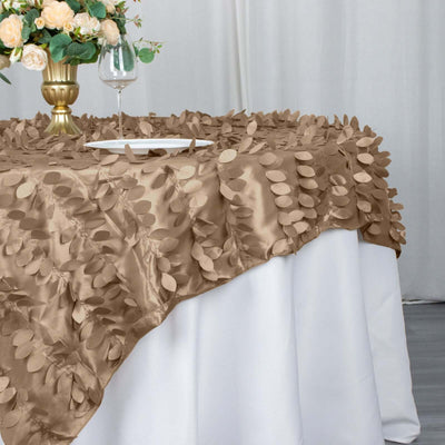 Taffeta 72"x72" Table Overlay Square Tablecloth Taupe - 3D Leaf Petal Table Cover