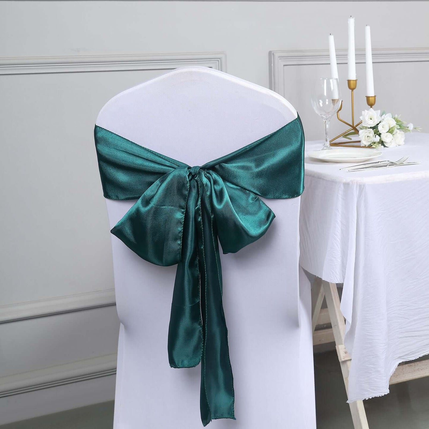 5 Pack Satin Chair Sashes Peacock Teal - Durable Chair Bows with Shiny Finish 6"x106"