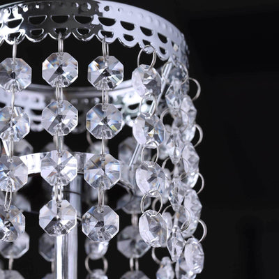 Crystal Beaded Chandelier Metal Candle Holder Silver - Stylish Tealight Stand for Decor 8"