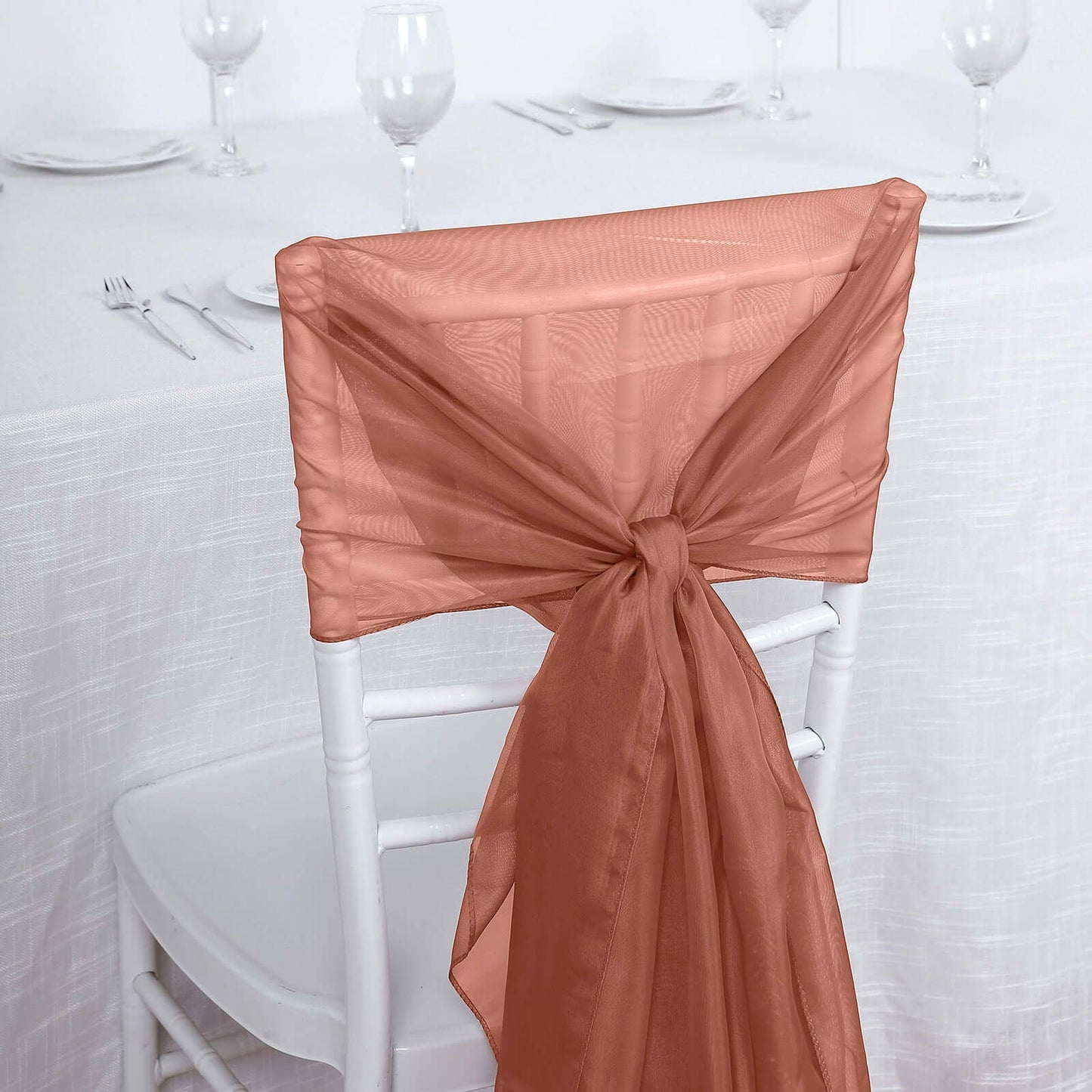 5 Pack Chiffon Chair Sashes Terracotta (Rust) - Soft & Lightweight Designer Chair Bows 22"x78"