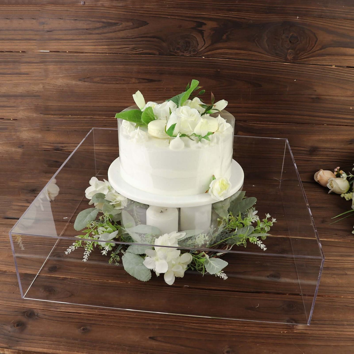 Acrylic Cake Box Stand Pedestal Riser Transparent Clear - Decorative Display for Weddings 18"x18"