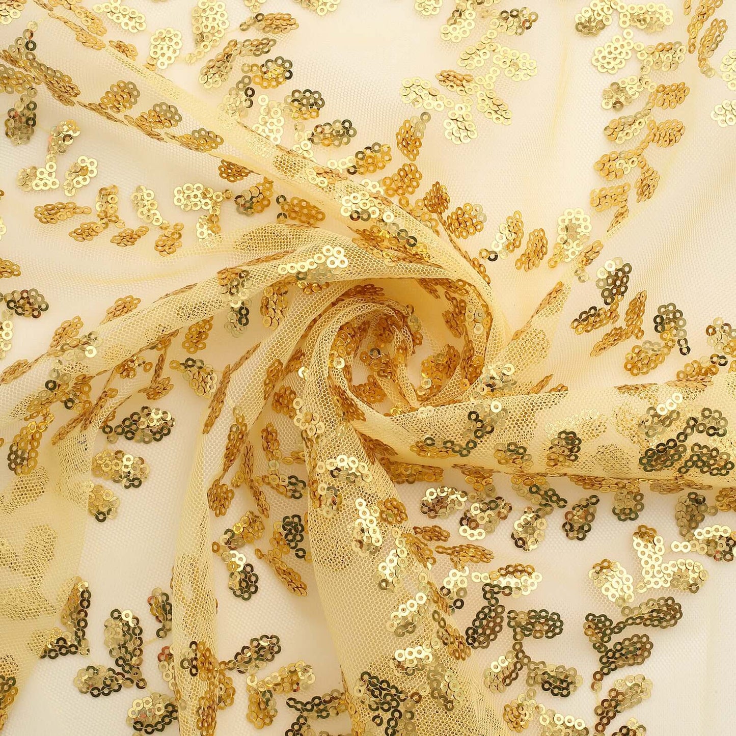 Sequin Tulle 20"x20" Napkin Gold Embroidered Leaf Vine Pattern - Shimmering Event Decor
