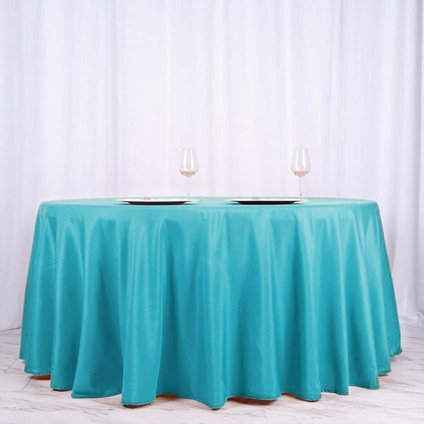Polyester 120" Round Tablecloth Turquoise - Seamless Wrinkle-Resistant Table Cover