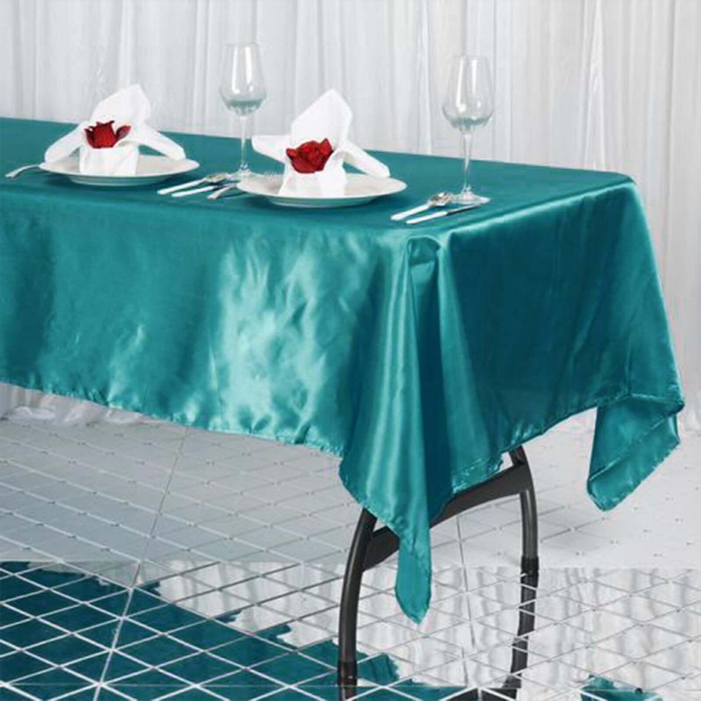 Satin Rectangular 60"x102" Tablecloth Turquoise - Smooth and Lustrous Table Cover