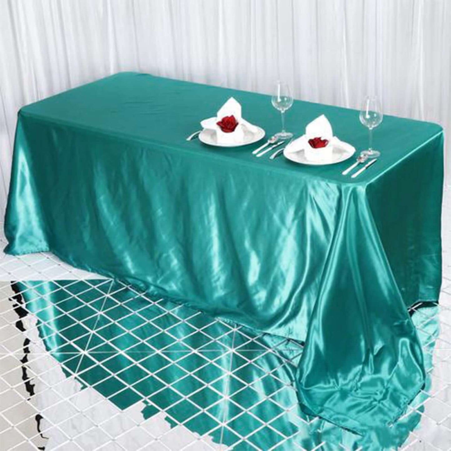 Satin Rectangular 90"x132" Tablecloth Turquoise - Seamless Table Cover