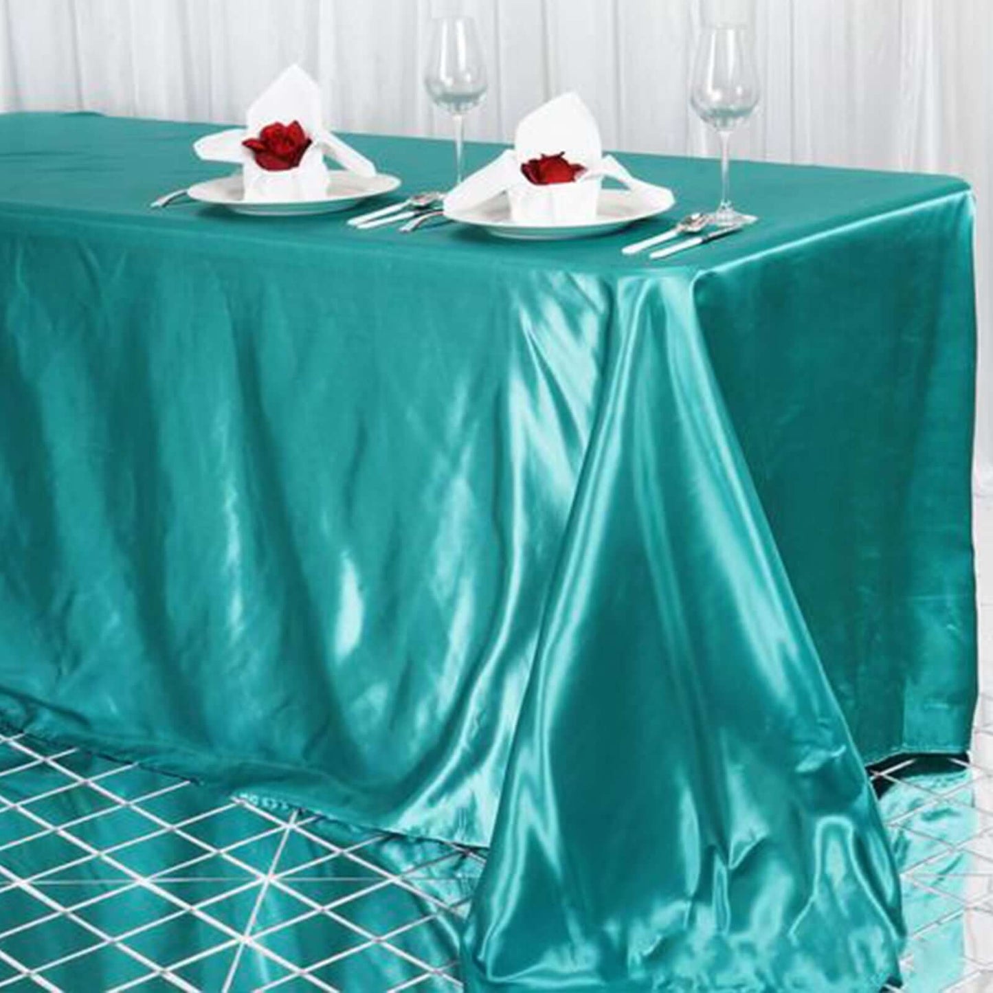 Satin Rectangular 90"x156" Tablecloth Turquoise - Seamless Table Cover