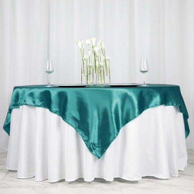Satin 72"x72" Table Overlay Square Tablecloth Turquoise - Smooth Finish Table Cover