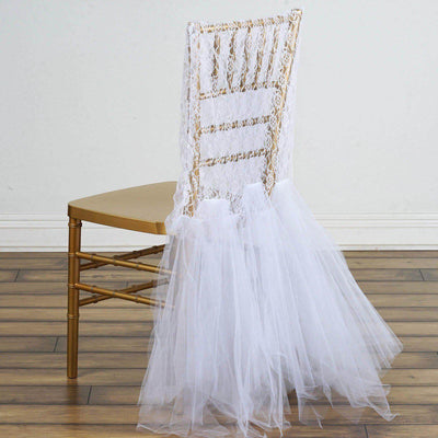 Lace and Tulle Chair Cover Skirt for Wedding Chairs Ivory - Stylish Tutu Slipcover for Sophisticated Event Decor