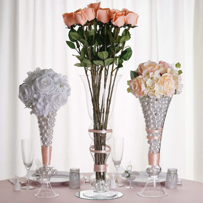 4-Pack Glass Trumpet Vases Pilsner Curved Design Clear - Stylish Flower Centerpieces for Events 20"