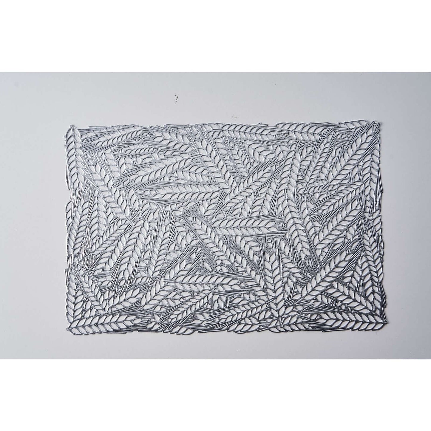 6-Pack Table Mats Wheat Design Silver - Vinyl Rectangle Non-Slip Surface for Stylish Settings 12"x18"