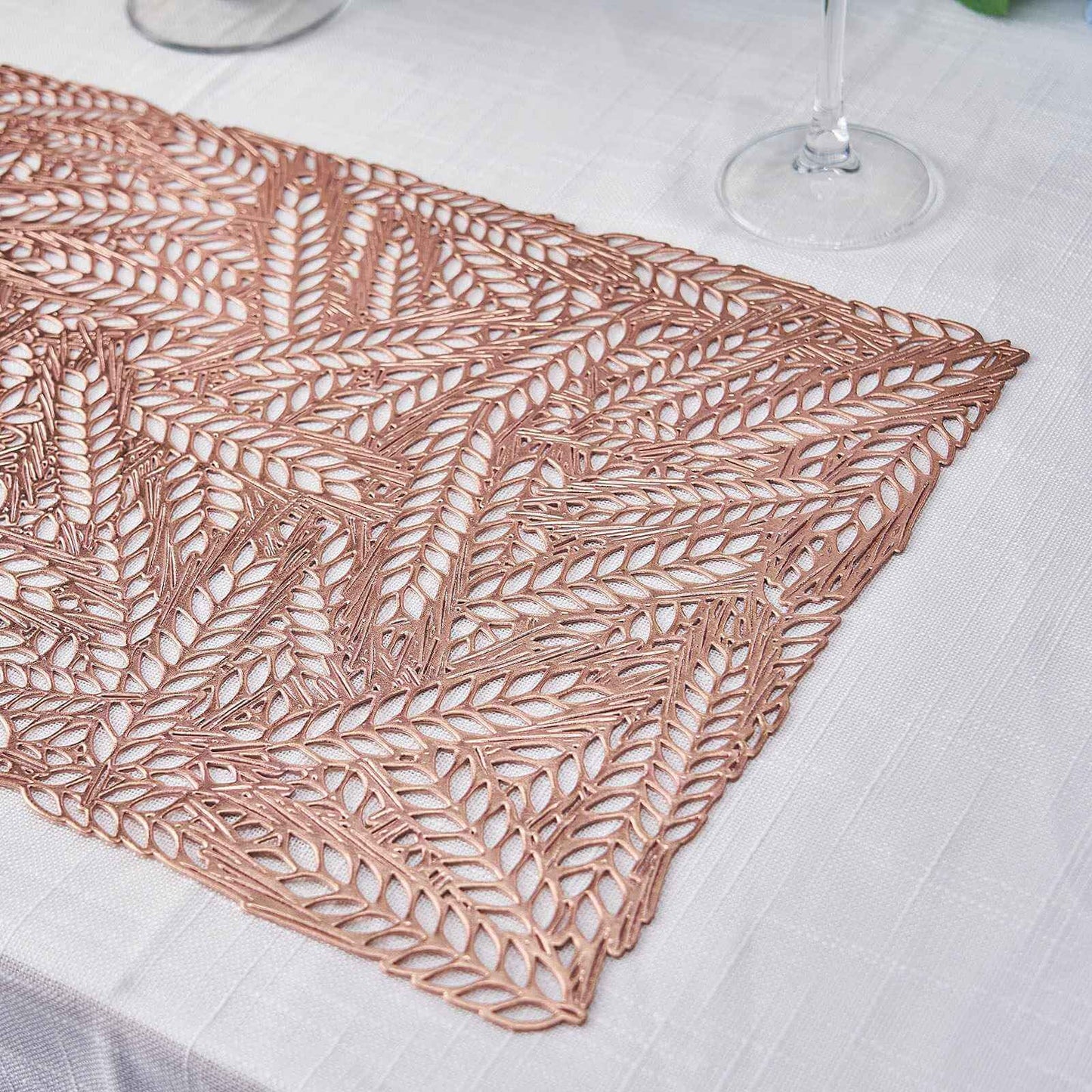 6-Pack Table Mats Wheat Design Rose Gold - Vinyl Rectangle Non-Slip Surface for Stylish Settings 12"x18"