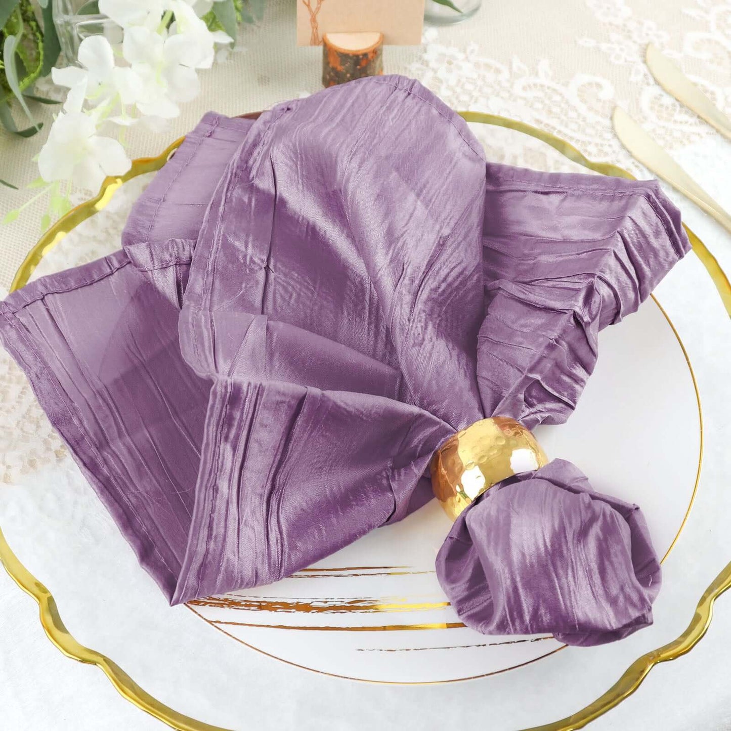 5 Pack Taffeta 20"x20" Napkins Violet Amethyst - Accordion Crinkle Dinner Napkins