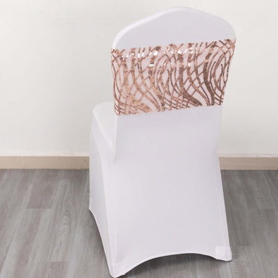 5 Pack Chair Sash Bands with Wave Embroidered Sequins Rose Gold