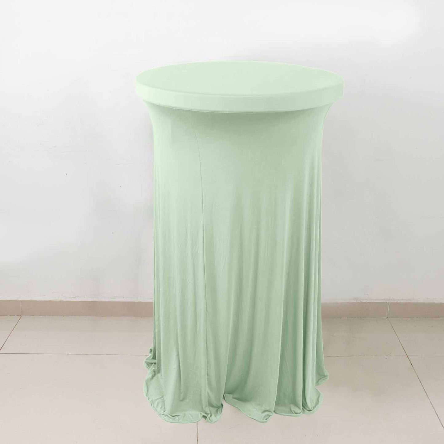 Spandex 30" Round Cocktail Table Cover Skirt Sage Green With Natural Wavy Drapes