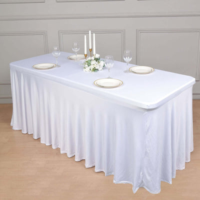 Spandex Rectangle 72"x30" Table Skirt White with Wavy Skirt-Like Effect Stylish Table Cover for Weddings, Banquets & Trade Shows