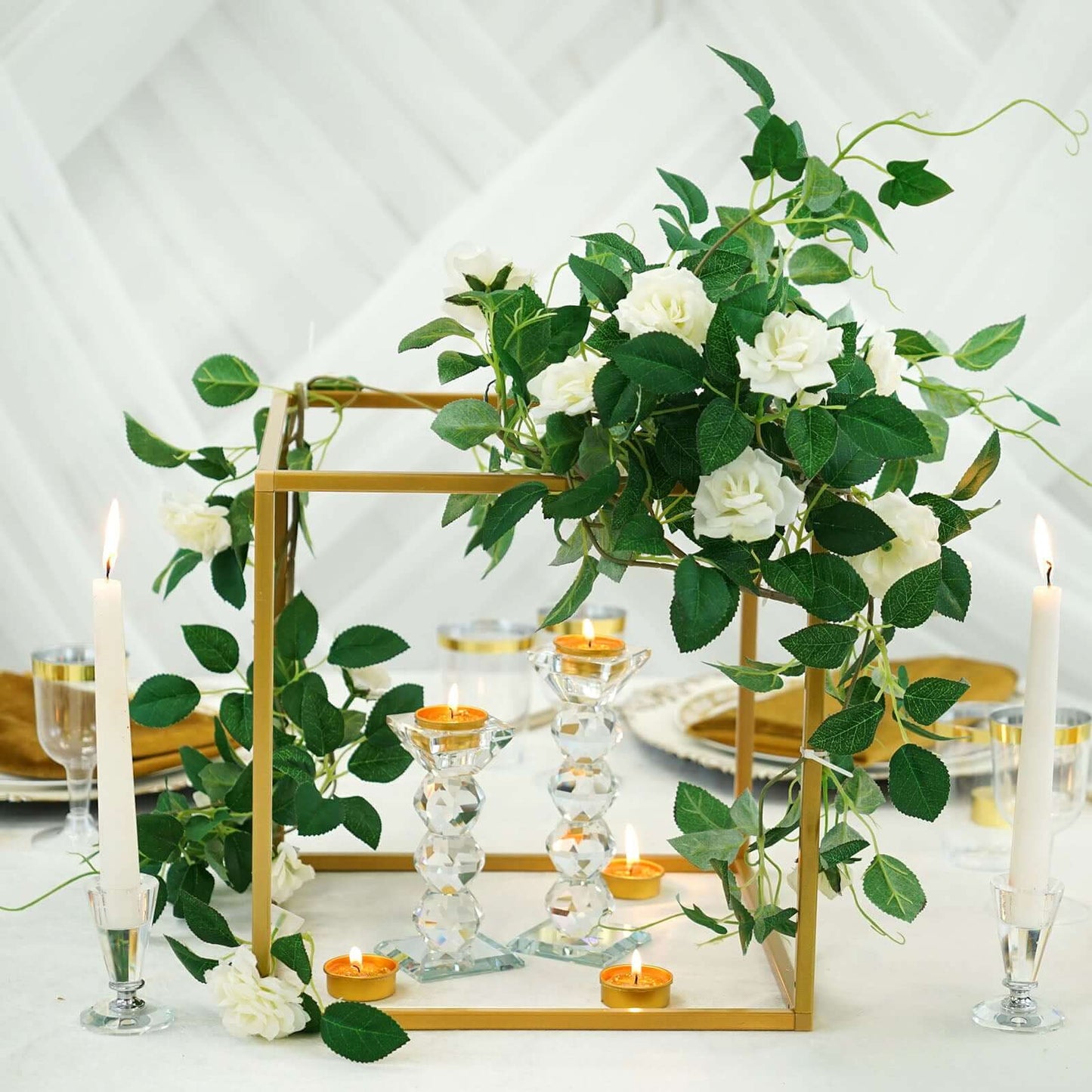 2-Pack Metal Flower Stands Gold Geometric Wedding Centerpieces Square Frame - Durable Display 12"