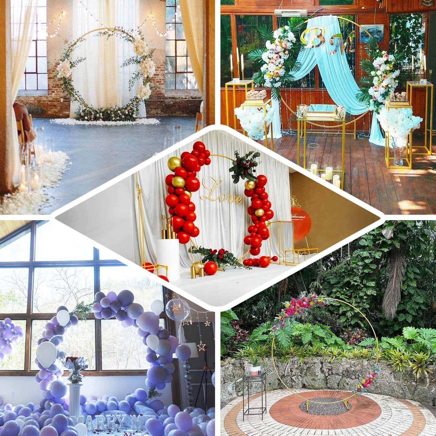6.5ft Gold Metal Circle Wedding Arch Stand, Floral Balloon Garland Hoop, Round Backdrop Frame