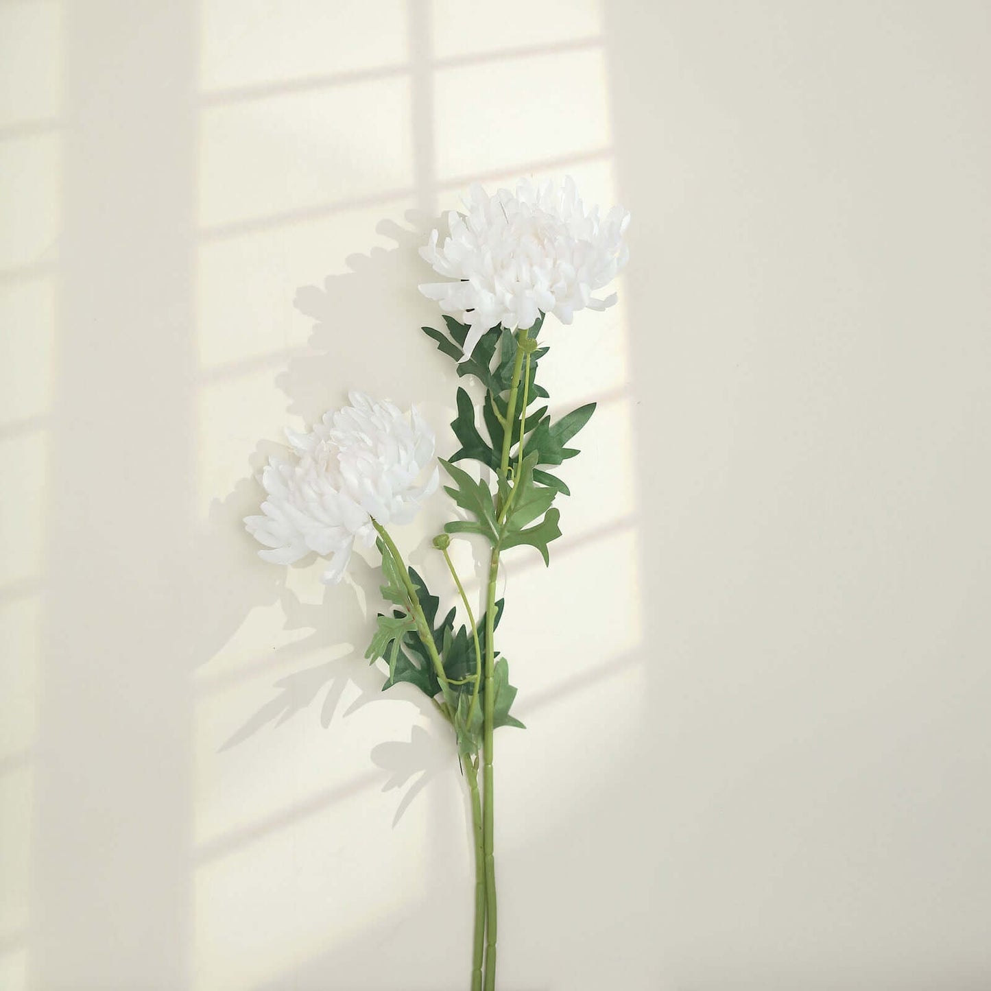3 Stems White 27" Artificial Silk Chrysanthemum Bouquet Flowers, Large Faux Mum Branches