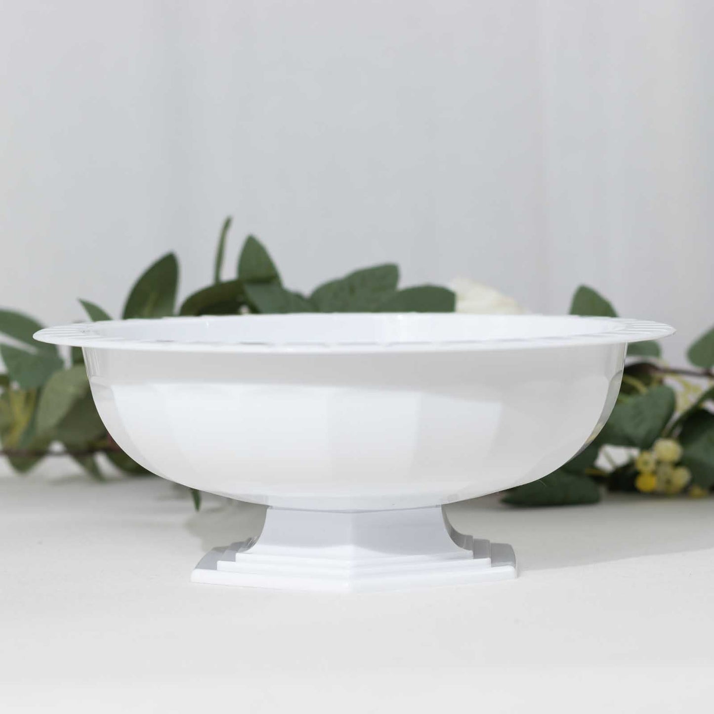 3-Pack Plastic Footed Compote Bowl Flower Vases Roman Style White - Round Decorative Pedestal Table Centerpieces 10"