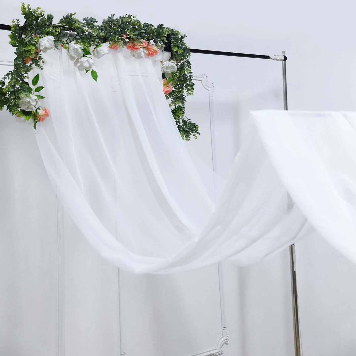 5ftx32ft White Chiffon Curtain Panel, Durable Flame Resistant Backdrop Ceiling Drapery With Rod Pocket