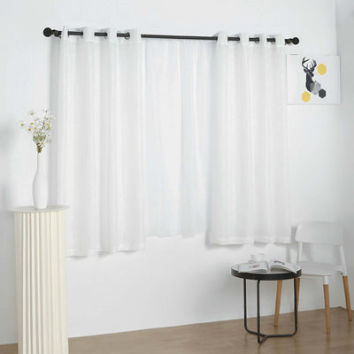 2 Pack Handmade White Faux Linen Curtains 52"x64", Curtain Panels With Chrome Grommets