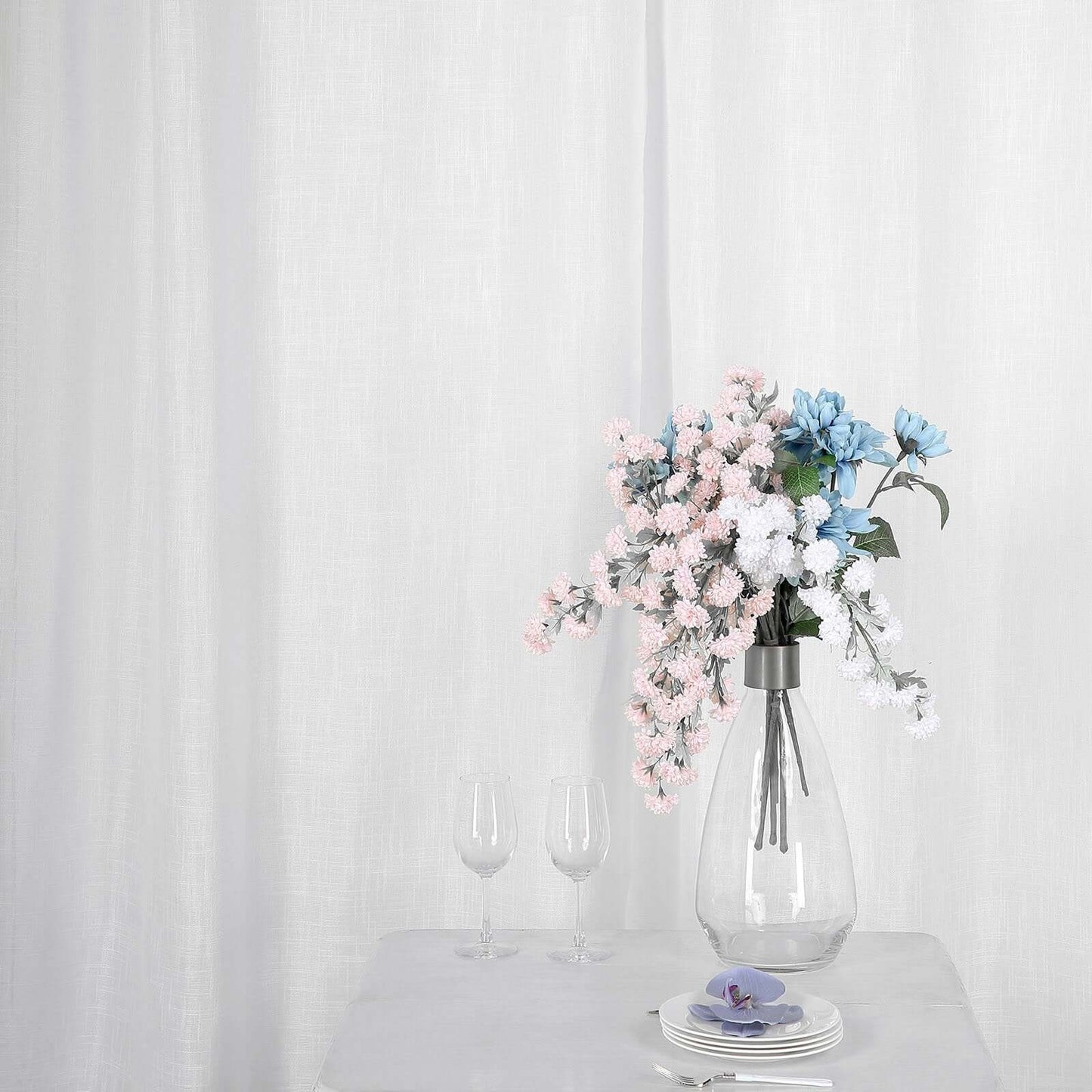 2 Pack Handmade White Faux Linen Curtains 52"x64", Curtain Panels With Chrome Grommets