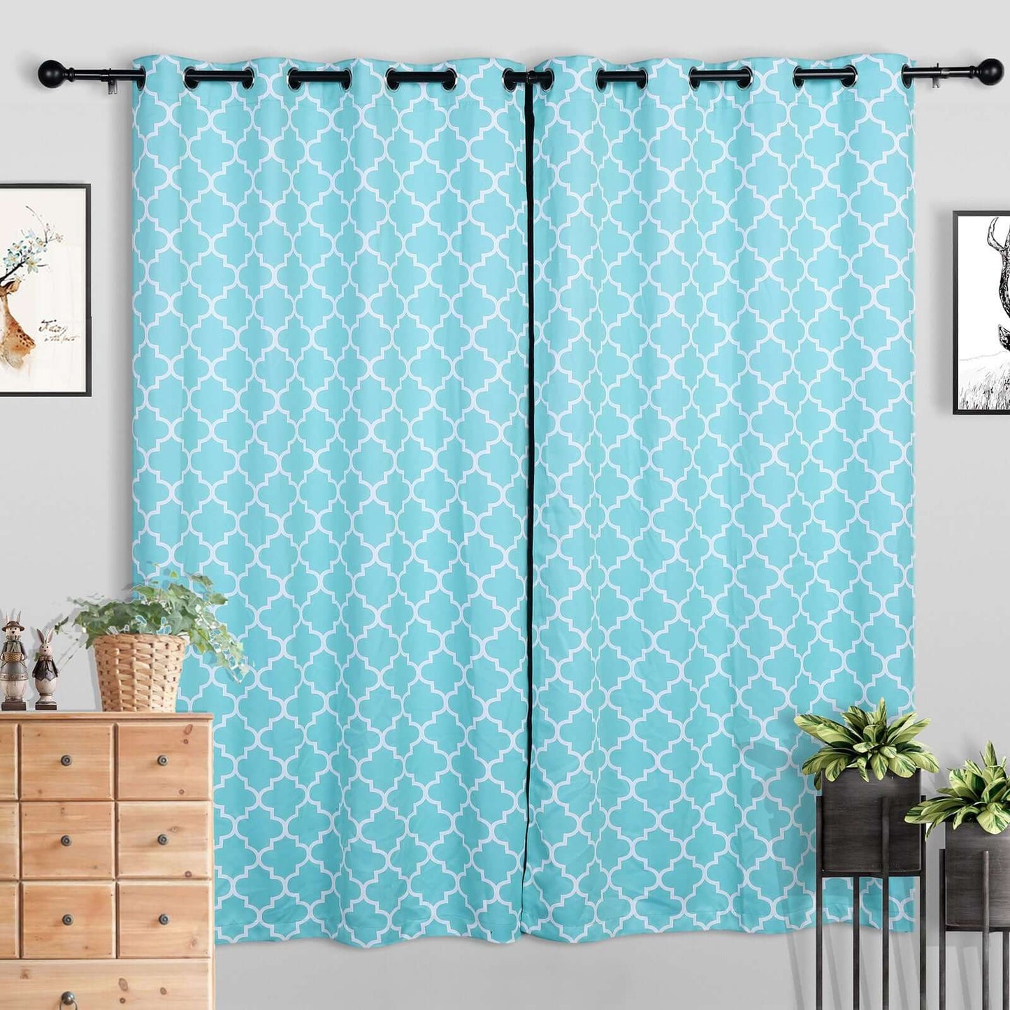 42"-126" Adjustable Curtain Rod Sets, Black, Round Finials