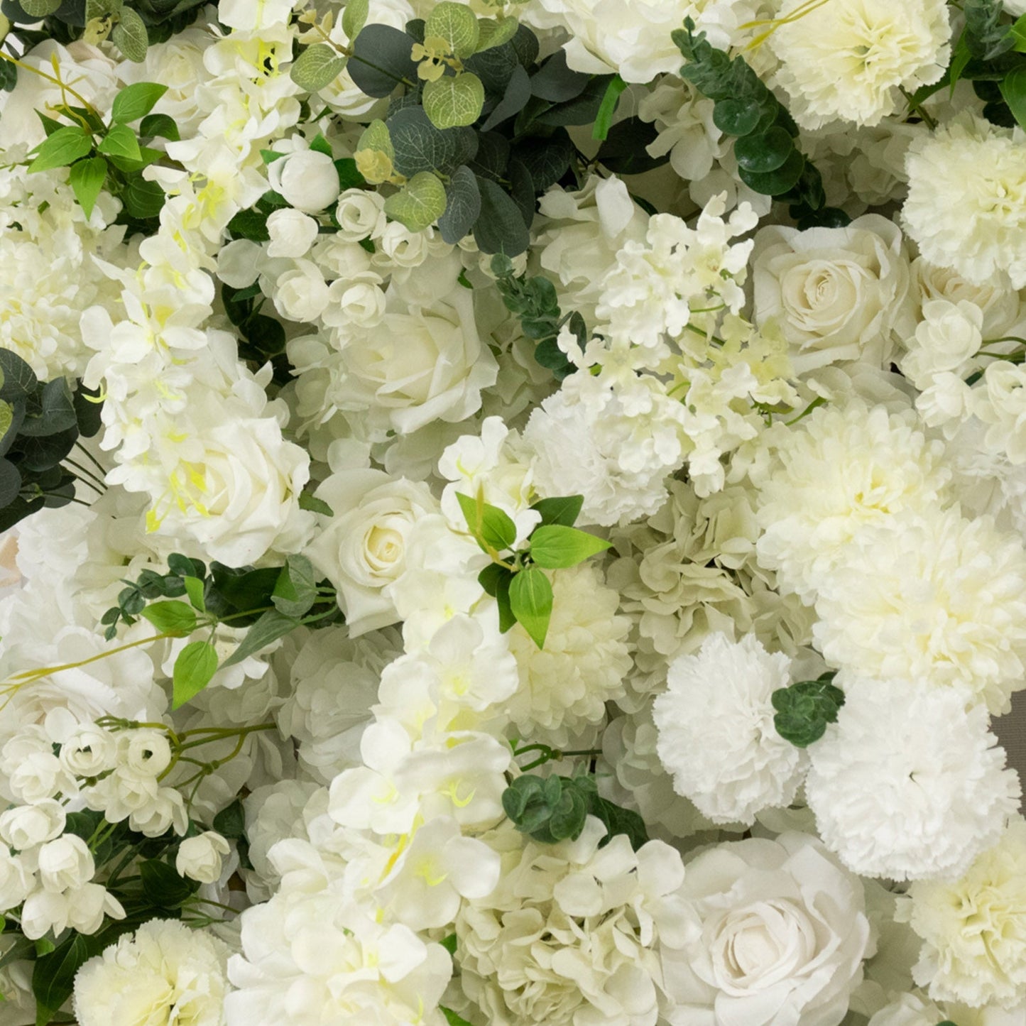 8ftx8ft Roll Up Flower Backdrop for Arch Stand, White with Fabric Backing - Artificial Silk Roses, Hydrangeas & Chrysanthemums for Weddings
