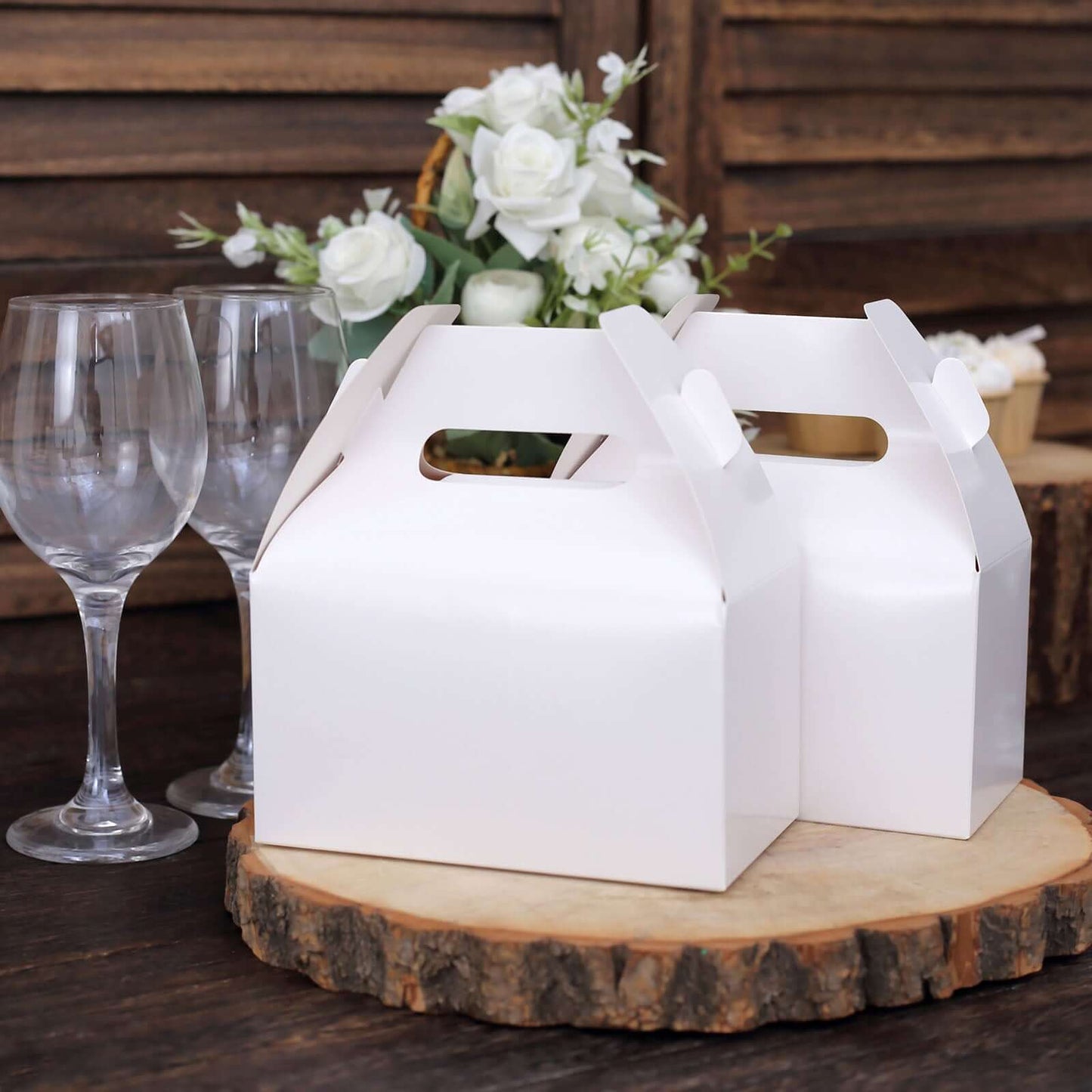 25 Pack Classic White Candy Gift Tote Gable Boxes, Party Favor Treat Bags - 6"x3.5"x7"