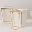 6 Pack White Gold Edge Paper Flower Gift Bags With Metal Chain Handles, Trapezoid Party Favor Tote Bags - 5"x6"