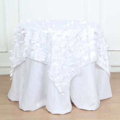 Taffeta 54"x54" Table Overlay Square Tablecloth White | Exquisite 3D Leaf Petal Design for Chic Wedding & Event Decor