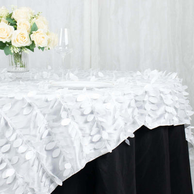 Taffeta 72"x72" Table Overlay Square Tablecloth White 3D Leaf Petal Design for Stylish Celebrations